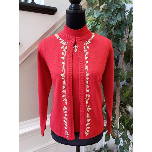 Designers Originals Cardigan Sweater Women's PS Red Embroidery Open Front - Picture 1 of 12